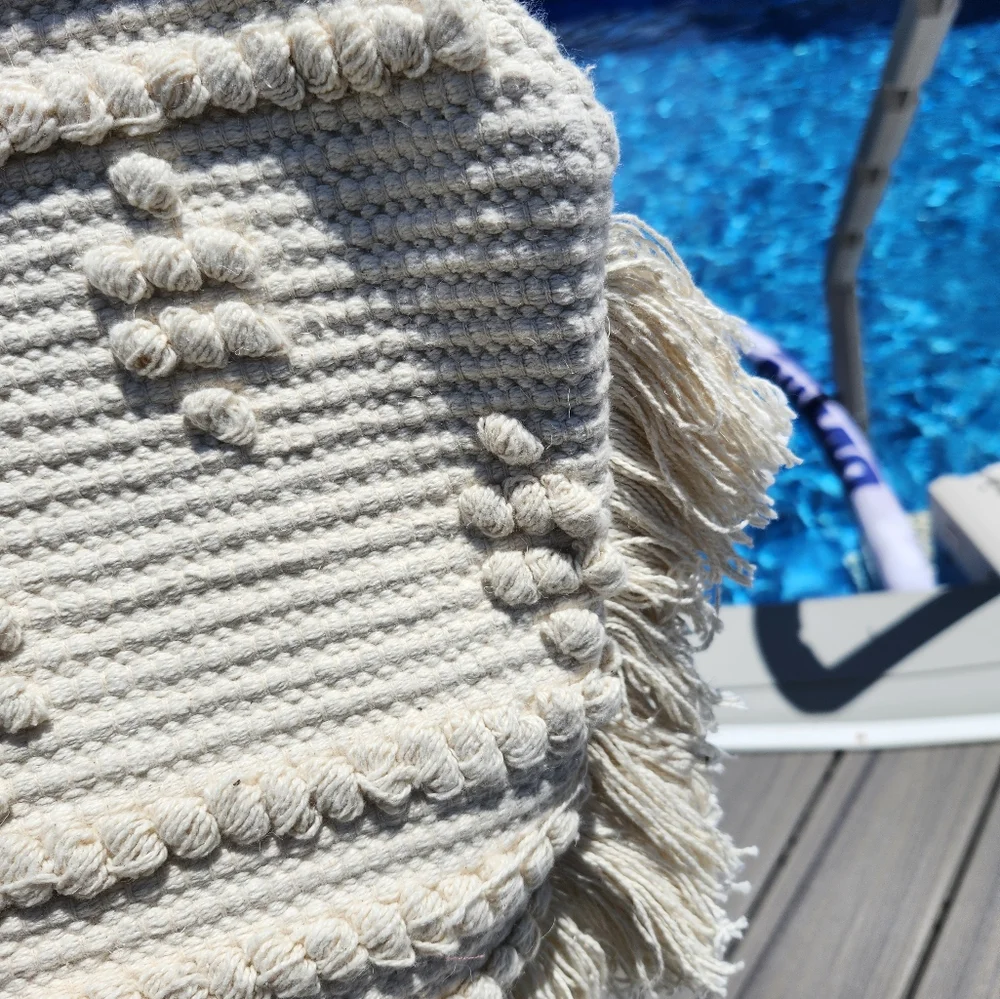 Straw Fringe Tote Handbag - Shade  & Shore Off-White.